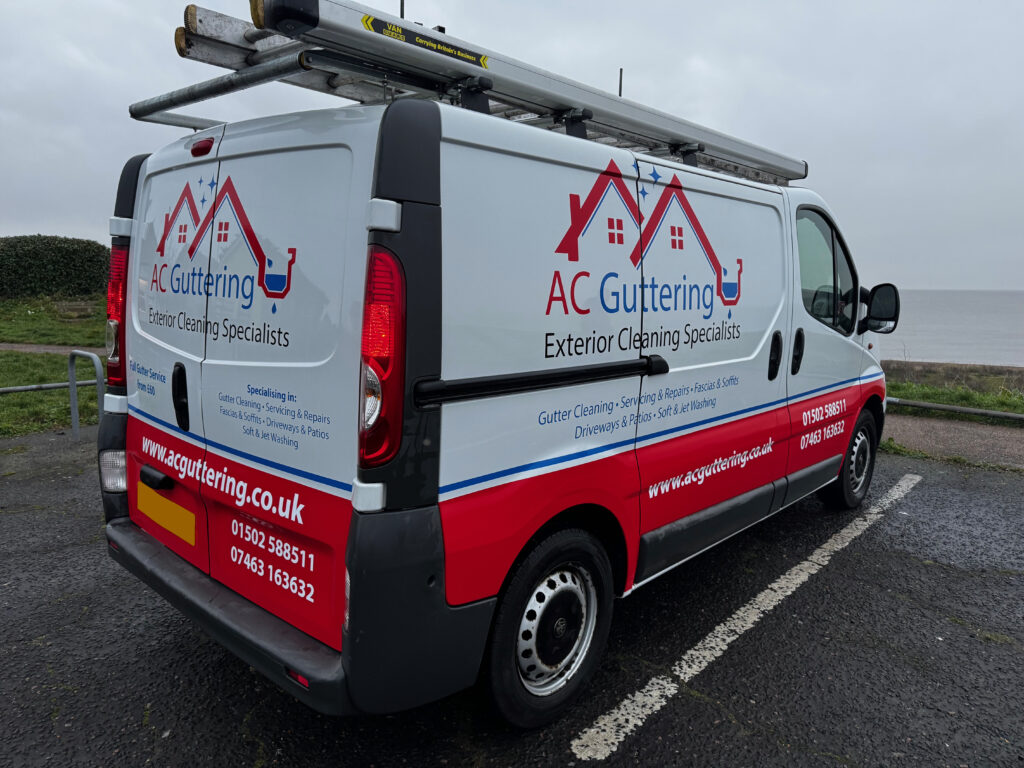 AC Guttering's signwritten van on the Lowestoft seafront