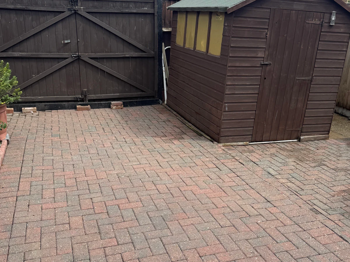 Block pave driveway after pressure washing