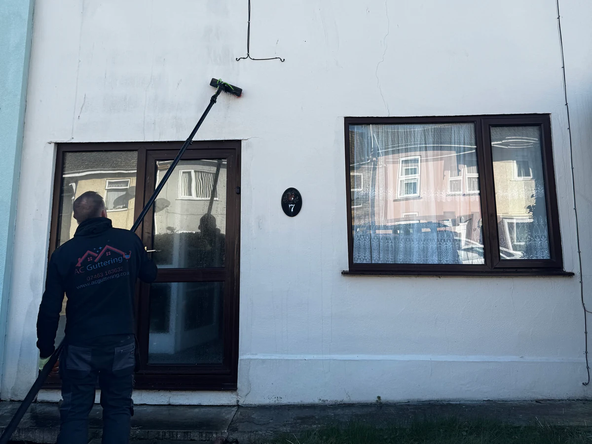 Soft washing exterior cleaning on rendered property, Lowestoft